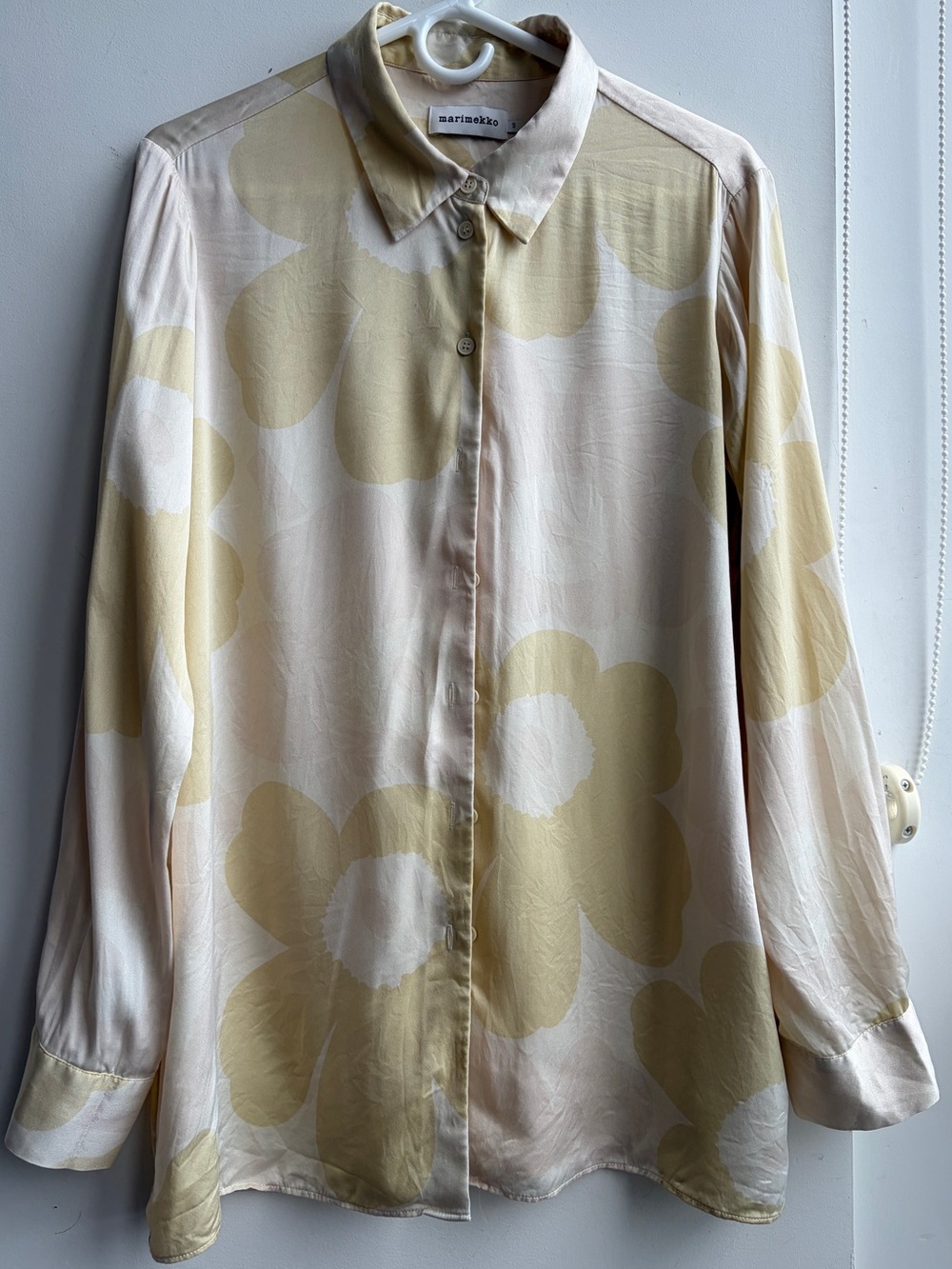 Marimekko Silk Cream & Pale Yellow Iconic Floral Printed Button-Up Shirt